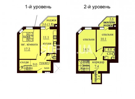 Двухуровневая квартира 90.5 м/кв - ЖК София