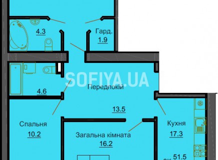 3-х комнатная квартира 93,1 м/кв - ЖК София