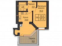 Однокомнатная квартира 37 м/кв - ЖК София