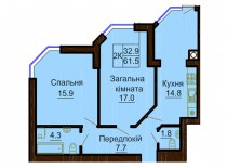 Двухкомнатная квартира 61.5 м/кв - ЖК София