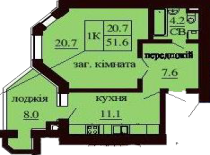 Однокомнатная квартира 51.6 м/кв - ЖК София