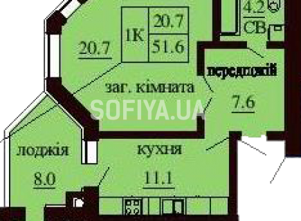 Однокомнатная квартира 51.6 м/кв - ЖК София