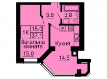 Однокомнатная квартира 37,1 м/кв - ЖК София