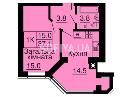 Однокомнатная квартира 37,1 м/кв - ЖК София