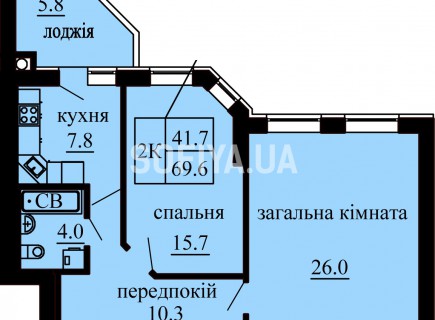 2-х комнатная квартира 69.6 м/кв - ЖК София