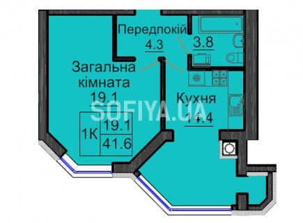 Однокомнатная квартира 41,6 м/кв - ЖК София