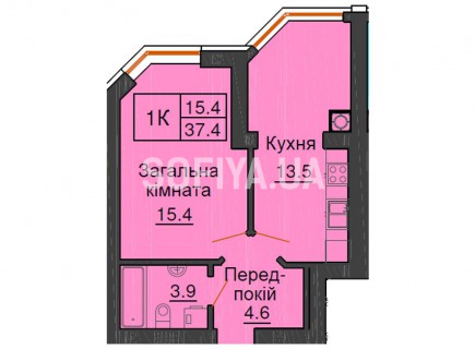 Однокомнатная квартира 37,4 м/кв - ЖК София