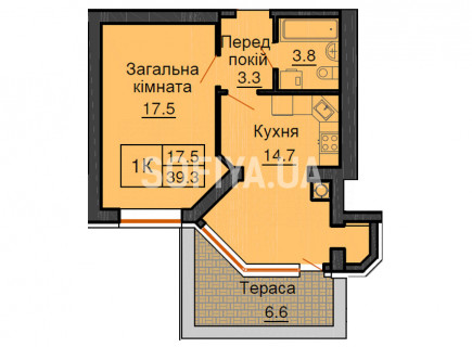 Однокімнатна квартира 39,3 кв.м - ЖК София