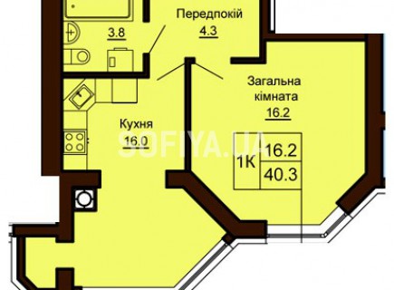 Однокомнатная квартира 40.3 м/кв - ЖК София