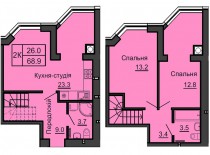 Двухуровневая квартира 68,9 м/кв - ЖК София