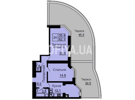 Двухкомнатная квартира 62,1 м/кв - ЖК София