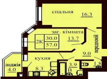 2-х комнатная квартира 57 м/кв - ЖК София