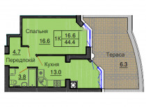 Однокімнатна квартира 44,4 м/кв - ЖК София