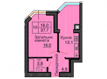 Однокімнатна квартира 37,7 м/кв - ЖК София