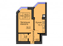 Однокомнатная квартира 37,7 м/кв - ЖК София