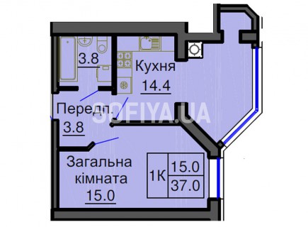 Однокомнатная квартира 37 м/кв - ЖК София