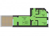 Двухкомнатная квартира 49 кв.м - ЖК София