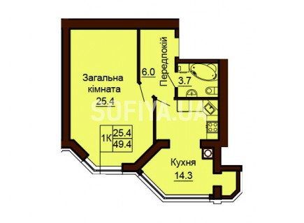 Однокомнатная квартира 49.4 м/кв - ЖК София