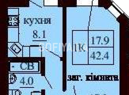 Однокомнатная квартира 42.4 м/кв - ЖК София