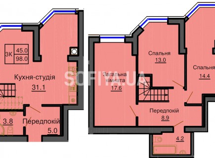 Двухуровневая квартира 98,0 м/кв - ЖК София