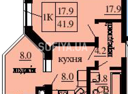 Однокомнатная квартира 41.9 м/кв - ЖК София