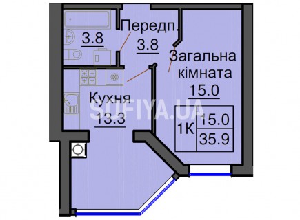 Однокомнатная квартира 35,9 м/кв - ЖК София