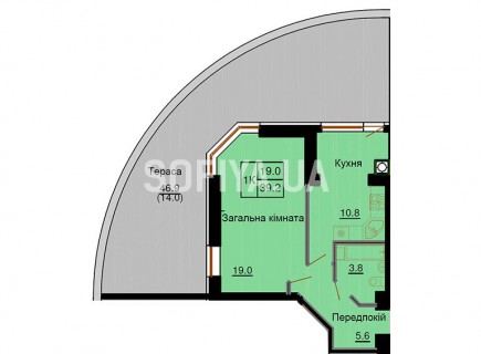 Однокомнатная квартира 39, 2 м/кв - ЖК София