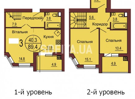 Двухуровневая квартира 89.4 м/кв - ЖК София