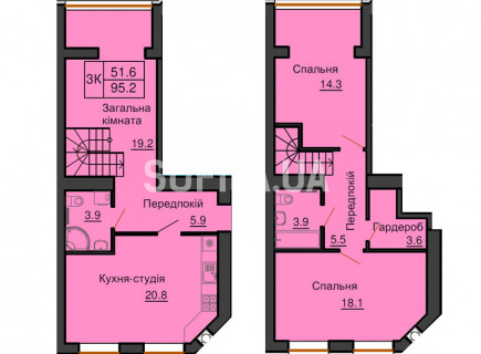 Двухуровневая квартира 95,2 м/кв - ЖК София