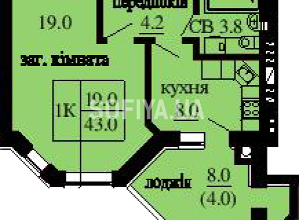 Однокомнатная квартира 43 м/кв - ЖК София