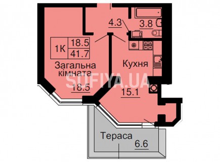 Однокомнатная квартира 41,7 м/кв - ЖК София