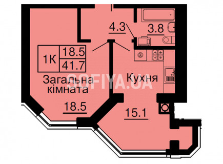 Однокімнатна квартира 41,7 кв.м - ЖК София