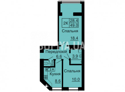 Двухкомнатная квартира 49 м/кв - ЖК София