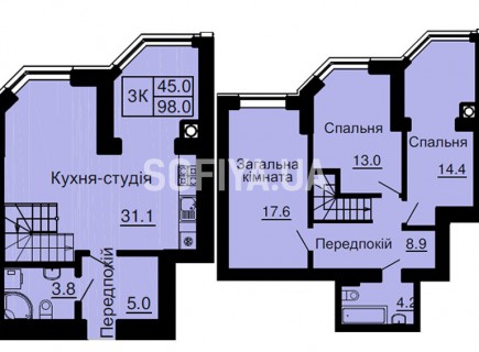 Двухуровневая квартира 98 м/кв - ЖК София