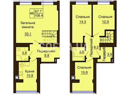 Двухуровневая квартира 108.4 м/кв - ЖК София