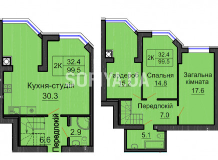 Двухуровневая квартира 99,5 м/кв - ЖК София