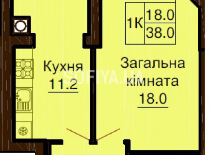 Однокомнатная квартира 38.0 м/кв - ЖК София