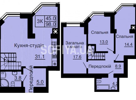 Двухуровневая квартира 98 м/кв - ЖК София