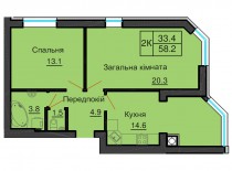 Двухкомнатная квартира 58,2 м/кв - ЖК София