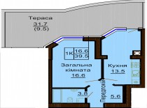 Однокомнатная квартира 39.5 м/кв - ЖК София