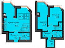 Двухуровневая квартира 75,5 м/кв - ЖК София