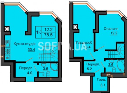 Двухуровневая квартира 75,5 м/кв - ЖК София