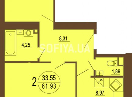2-х комнатная квартира 61.93 м/кв - ЖК София
