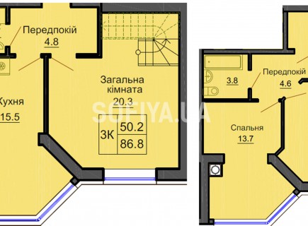 Двухуровневая квартира 86.8 м/кв - ЖК София