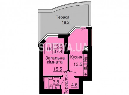 Однокомнатная квартира 37,4 м/кв - ЖК София