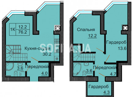 Трикімнатна квартира 76,2 кв.м - ЖК София