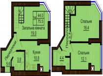 Двухуровневая квартира 75.5 м/кв - ЖК София