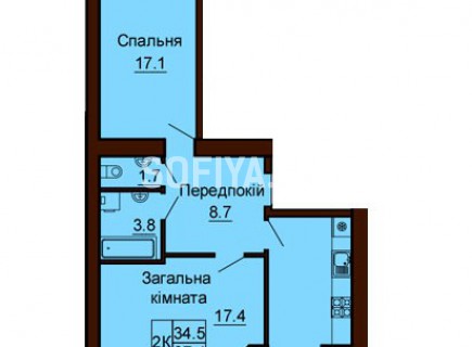 2-х комнатная квартира 67.4 м/кв - ЖК София