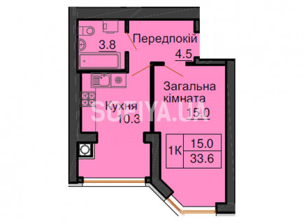 Однокомнатная квартира 33,6 м/кв - ЖК София