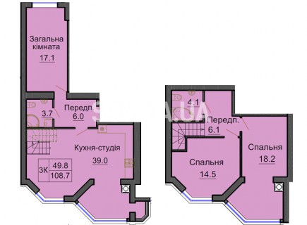 Двухуровневая квартира 108,8 м/кв - ЖК София